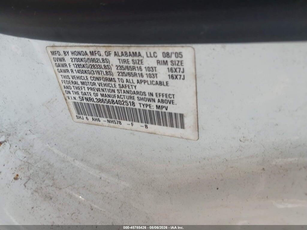 5FNRL38656B402518 2006 HONDA ODYSSEY photo no. 9