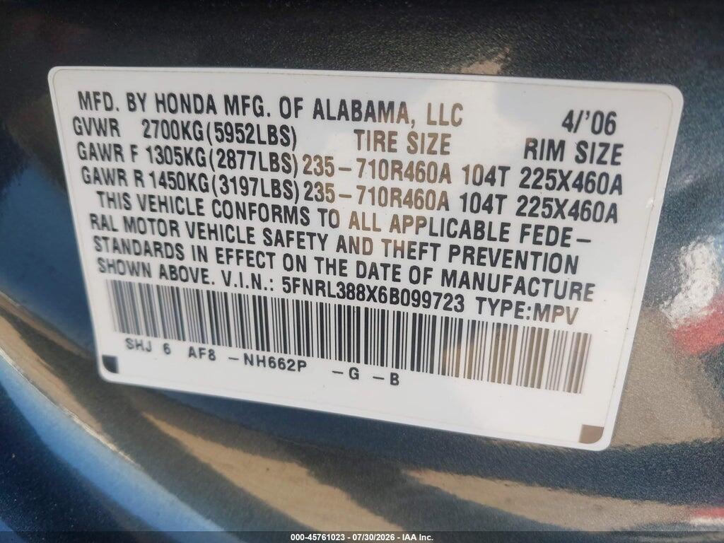 5FNRL388X6B099723 2006 HONDA ODYSSEY photo no. 9