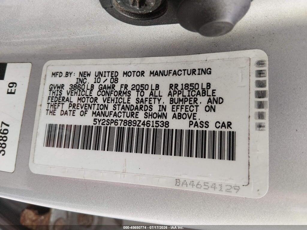 5Y2SP67889Z461538 2009 PONTIAC VIBE photo no. 9