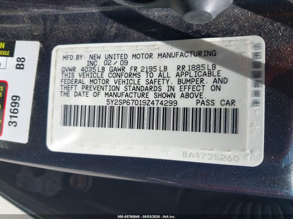 5Y2SP67019Z474299 2009 PONTIAC VIBE photo no. 9
