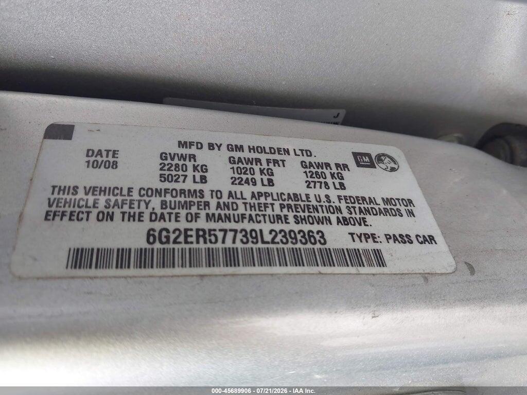 6G2ER57739L239363 2009 PONTIAC G8 photo no. 9