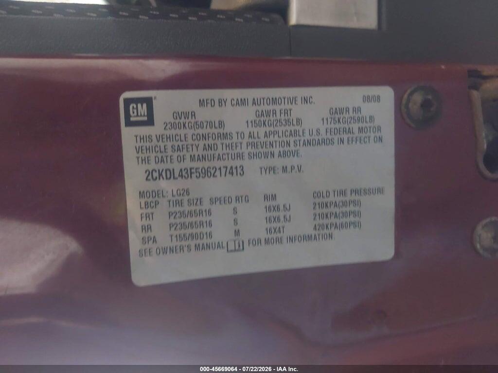 2CKDL43F596217413 2009 PONTIAC TORRENT photo no. 9