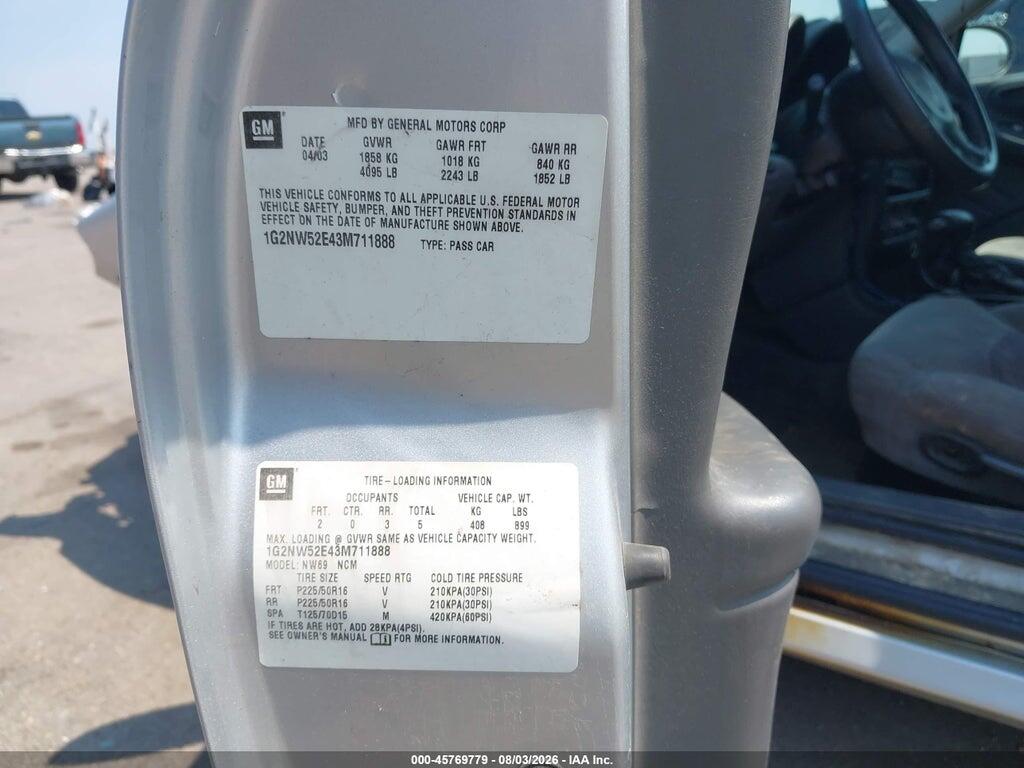 1G2NW52E43M711888 2003 PONTIAC GRAND AM photo no. 9