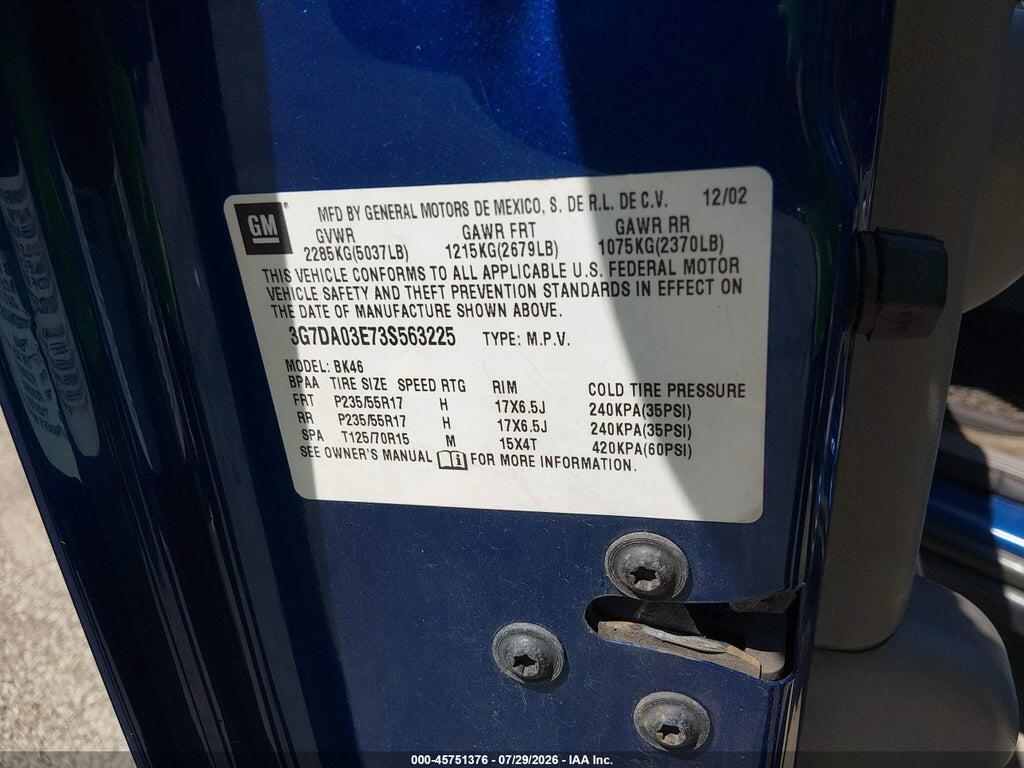 3G7DA03E73S563225 2003 PONTIAC AZTEK photo no. 9