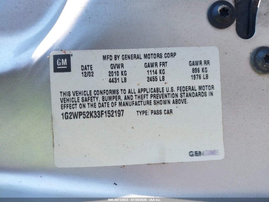 1G2WP52K33F152197 2003 PONTIAC GRAND PRIX photo no. 9
