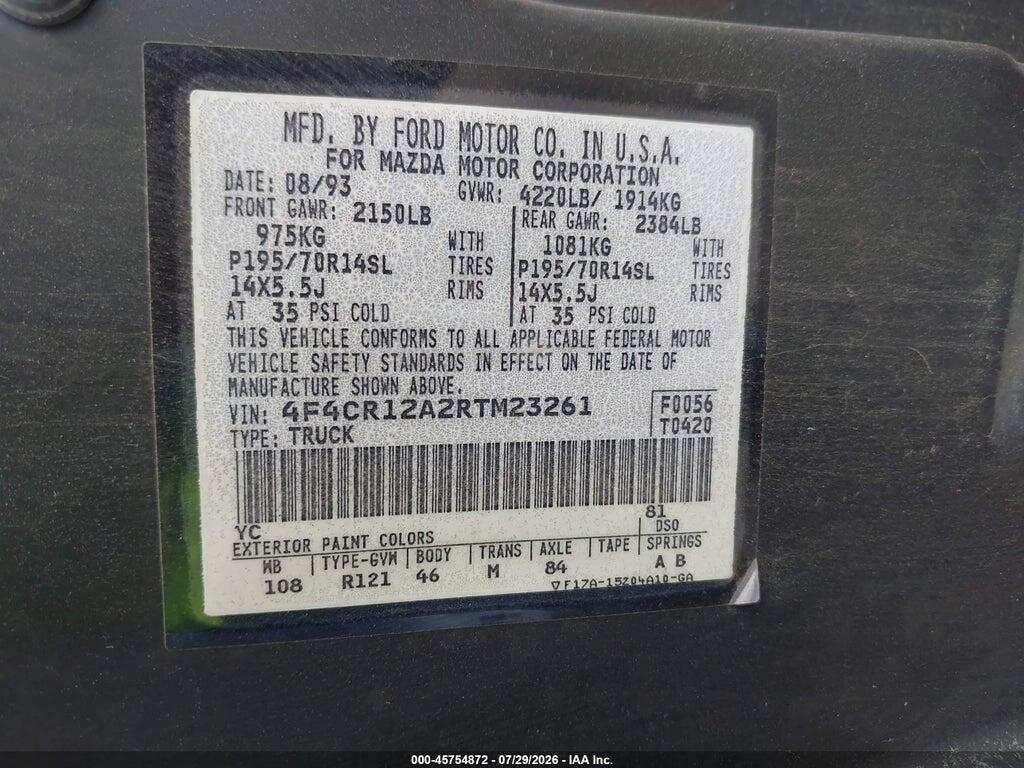 4F4CR12A2RTM23261 1994 MAZDA B2300 photo no. 9