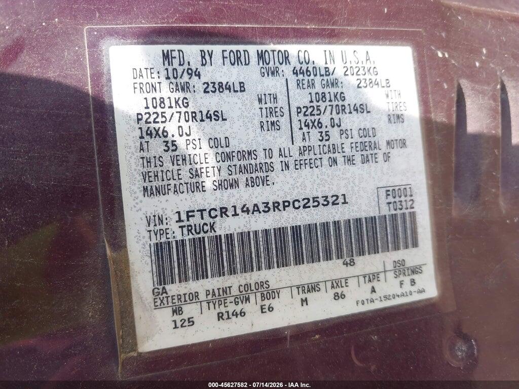 1FTCR14A3RPC25321 1994 FORD RANGER photo no. 9
