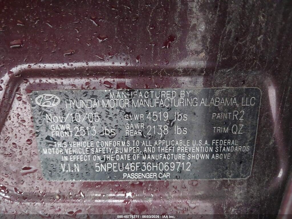 5NPEU46F36H069712 2006 HYUNDAI SONATA photo no. 9