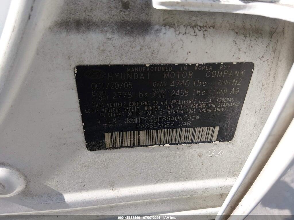KMHFC46F86A042354 2006 HYUNDAI AZERA photo no. 9