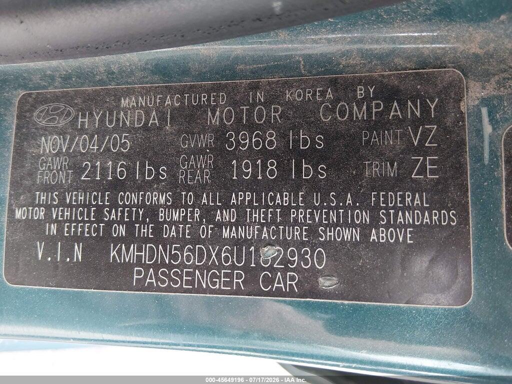 KMHDN56DX6U182930 2006 HYUNDAI ELANTRA photo no. 9