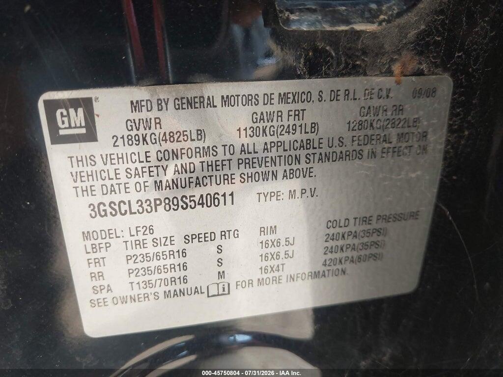 3GSCL33P89S540611 2009 SATURN VUE photo no. 9