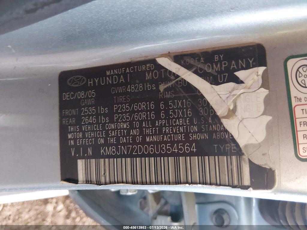 KM8JN72D06U354564 2006 HYUNDAI TUCSON photo no. 9