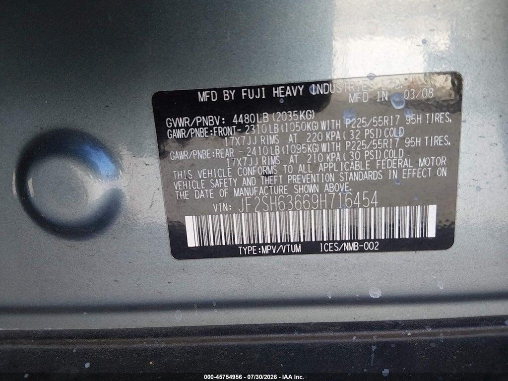 JF2SH63669H716454 2009 SUBARU FORESTER photo no. 9