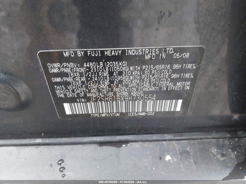 JF2SH616X9H730554 2009 SUBARU FORESTER photo no. 9