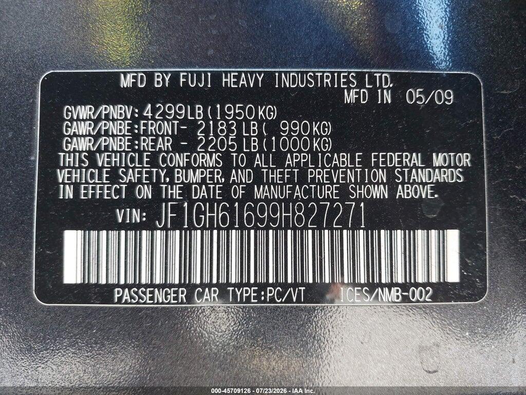 JF1GH61699H827271 2009 SUBARU IMPREZA photo no. 9