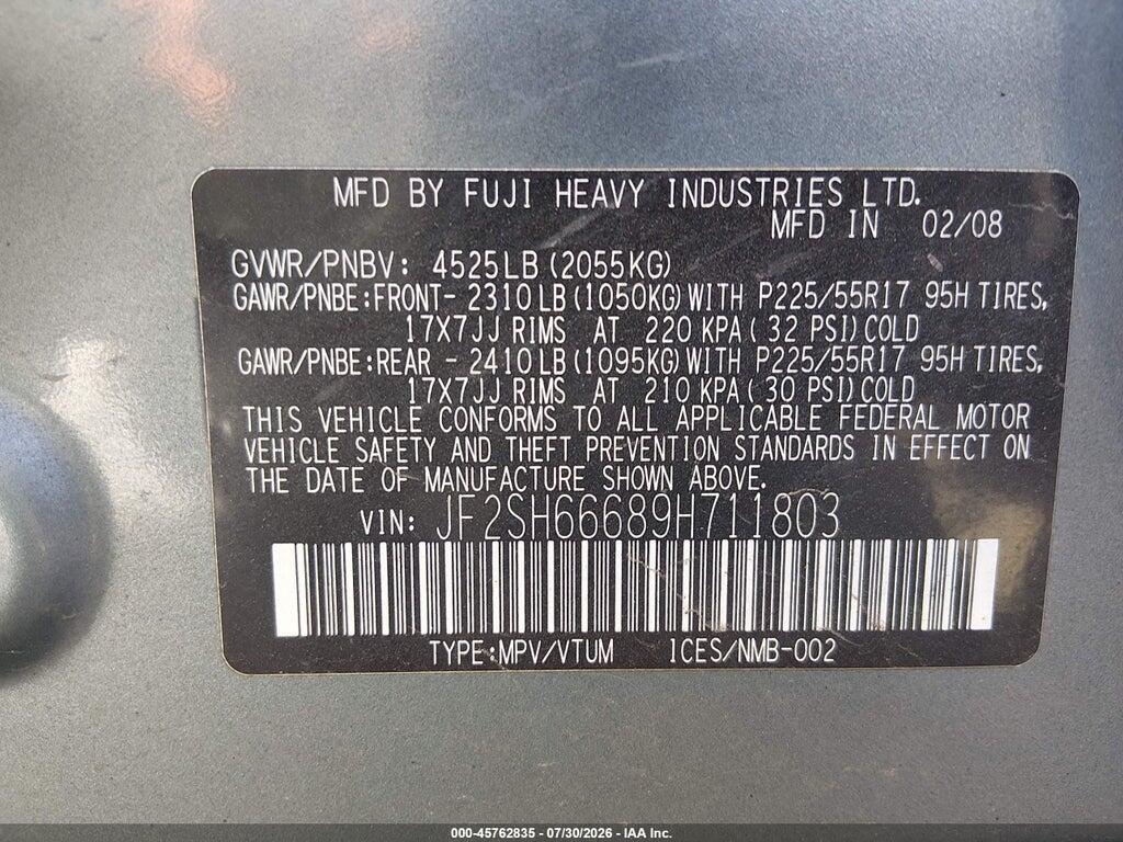JF2SH66689H711803 2009 SUBARU FORESTER photo no. 9