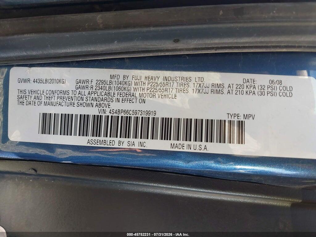 4S4BP66C597319919 2009 SUBARU OUTBACK photo no. 9
