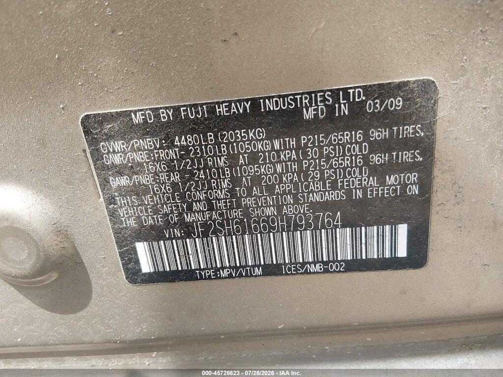 JF2SH61669H793764 2009 SUBARU FORESTER photo no. 9