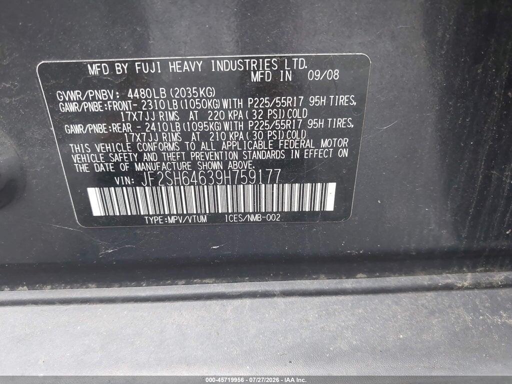 JF2SH64639H759177 2009 SUBARU FORESTER photo no. 9