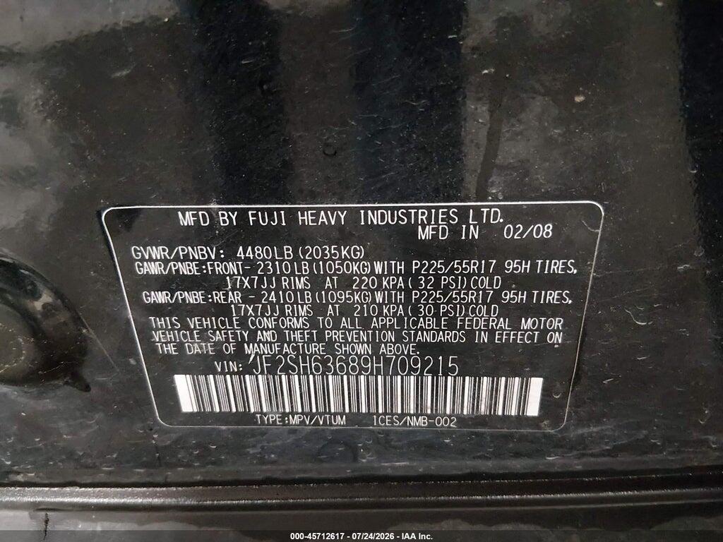 JF2SH63689H709215 2009 SUBARU FORESTER photo no. 9