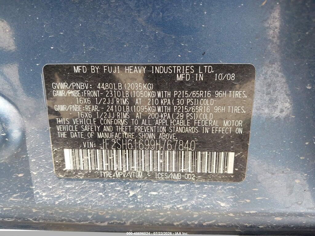 JF2SH61699H767840 2009 SUBARU FORESTER photo no. 9