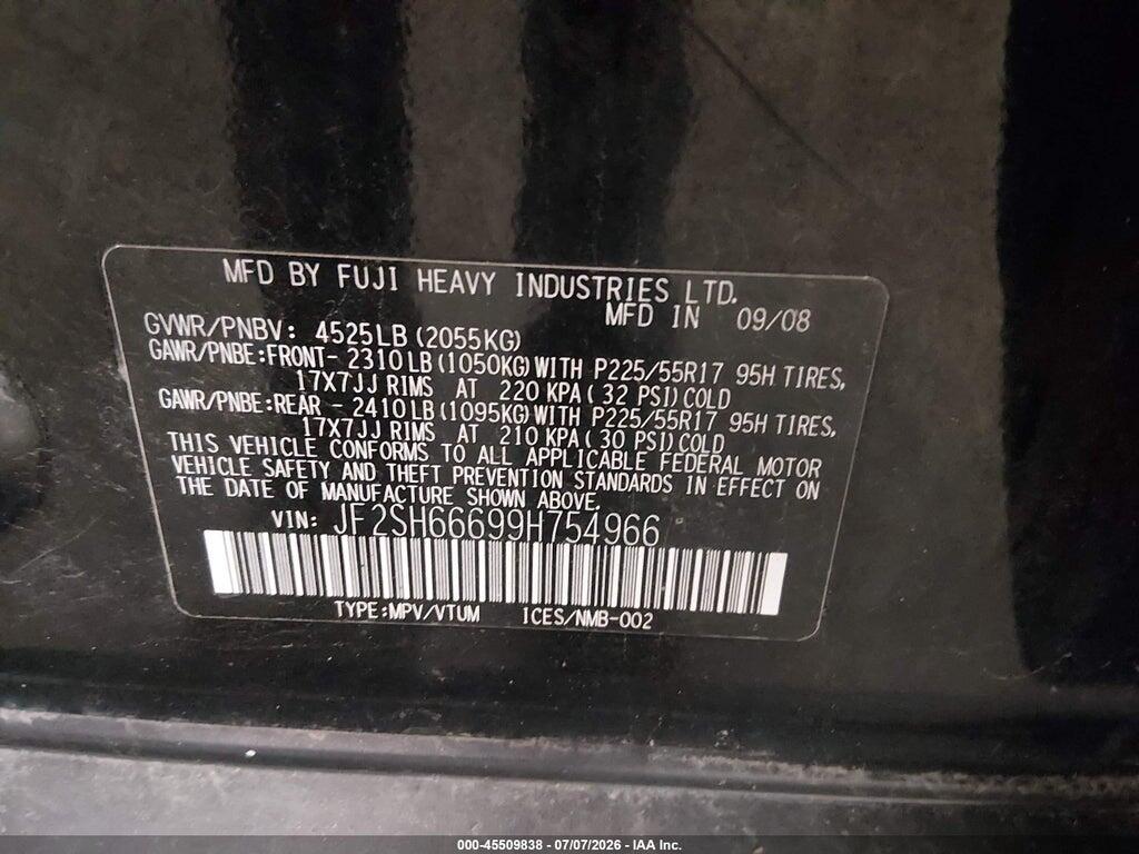 JF2SH66699H754966 2009 SUBARU FORESTER photo no. 9