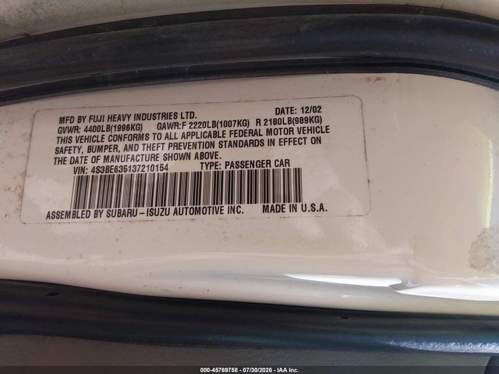 4S3BE635137210154 2003 SUBARU LEGACY photo no. 9