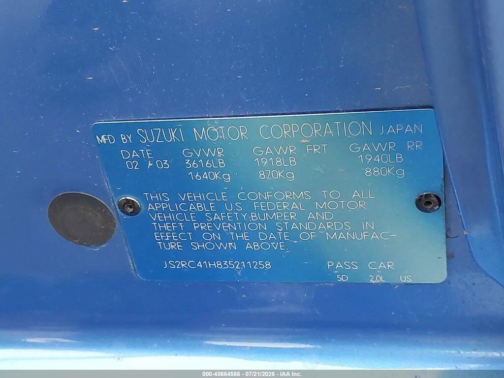 JS2RC41H835211258 2003 SUZUKI AERIO SX photo no. 9
