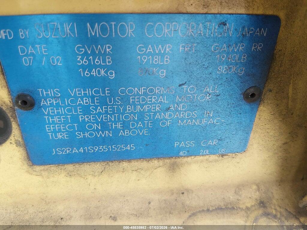 JS2RA41S935152545 2003 SUZUKI AERIO photo no. 9