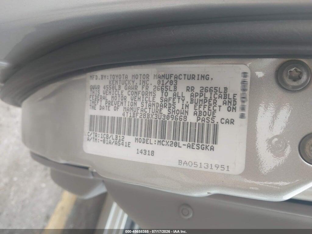 4T1BF28BX3U309668 2003 TOYOTA AVALON photo no. 9