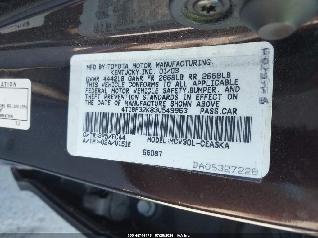 4T1BF32K83U549963 2003 TOYOTA CAMRY photo no. 9