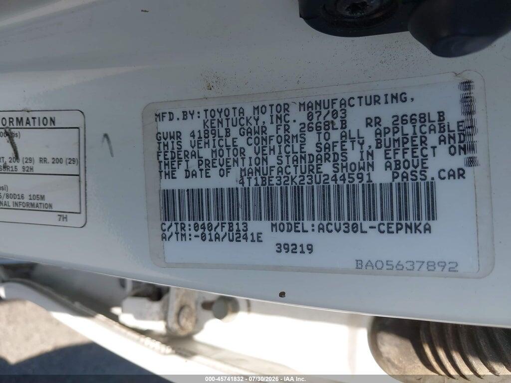 4T1BE32K23U244591 2003 TOYOTA CAMRY photo no. 9