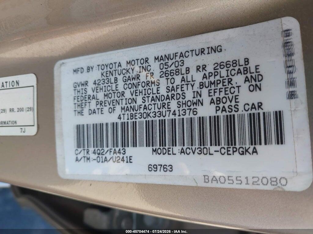4T1BE30K33U741376 2003 TOYOTA CAMRY photo no. 9