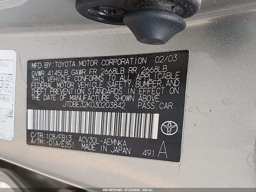 JTDBE32K030203842 2003 TOYOTA CAMRY photo no. 9