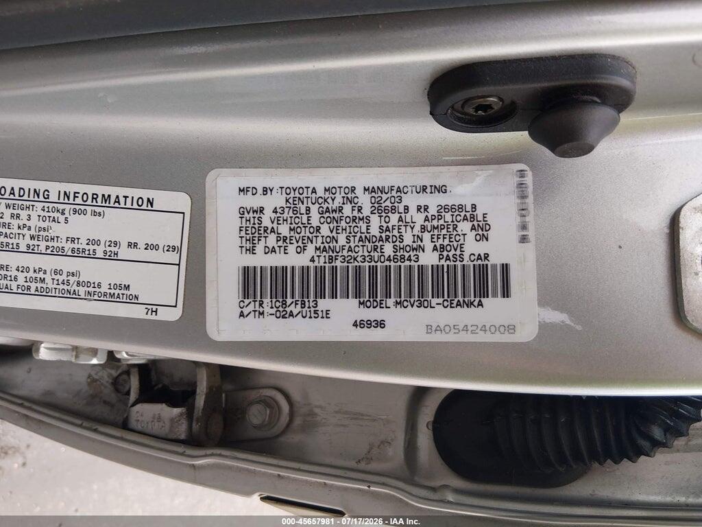 4T1BF32K33U046843 2003 TOYOTA CAMRY photo no. 9