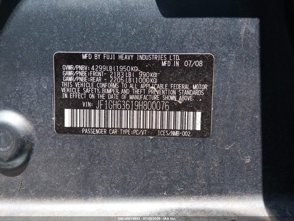 JF1GH63619H800076 2009 SUBARU IMPREZA OUTBACK SPORT photo no. 9