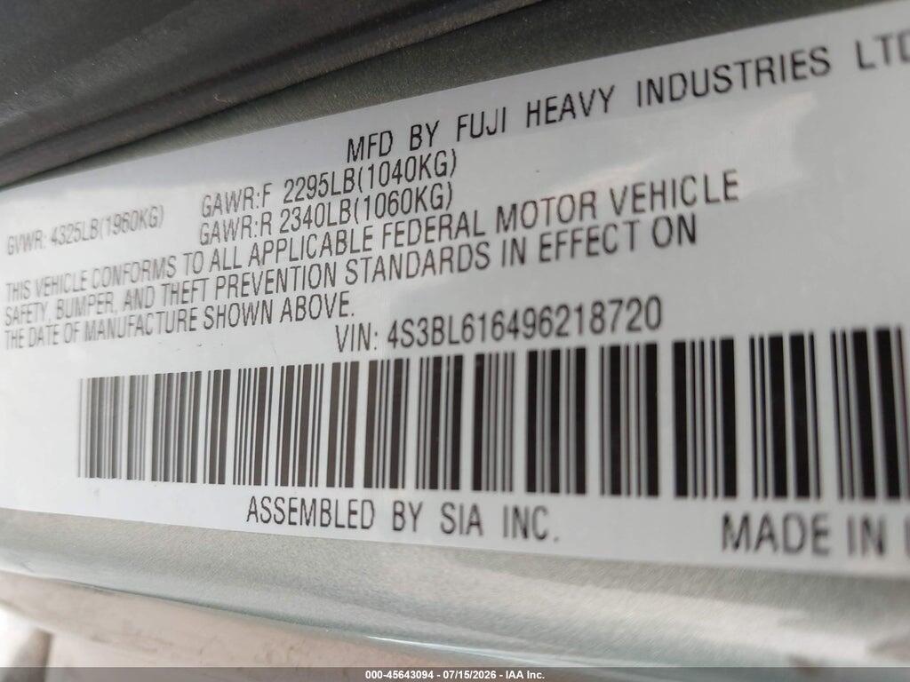 4S3BL616496218720 2009 SUBARU LEGACY photo no. 9
