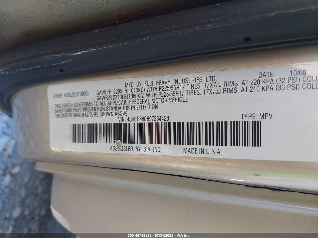 4S4BP66C697334428 2009 SUBARU OUTBACK photo no. 9