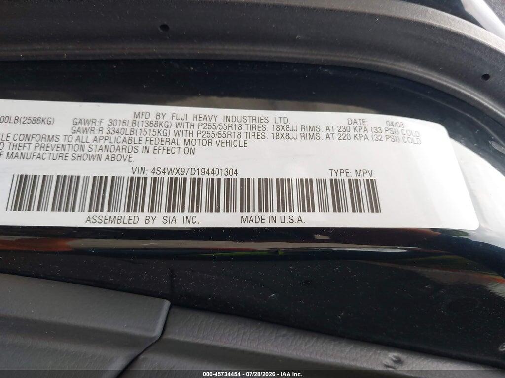 4S4WX97D194401304 2009 SUBARU TRIBECA photo no. 9