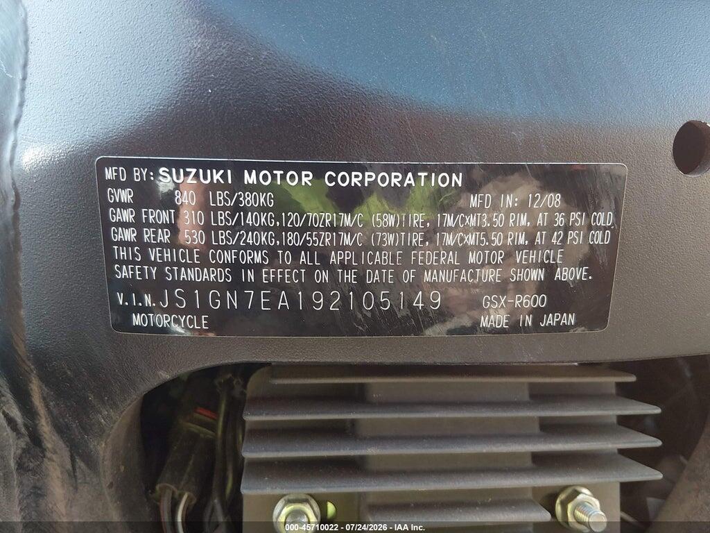 JS1GN7EA192105149 2009 SUZUKI GSX-R600 photo no. 10
