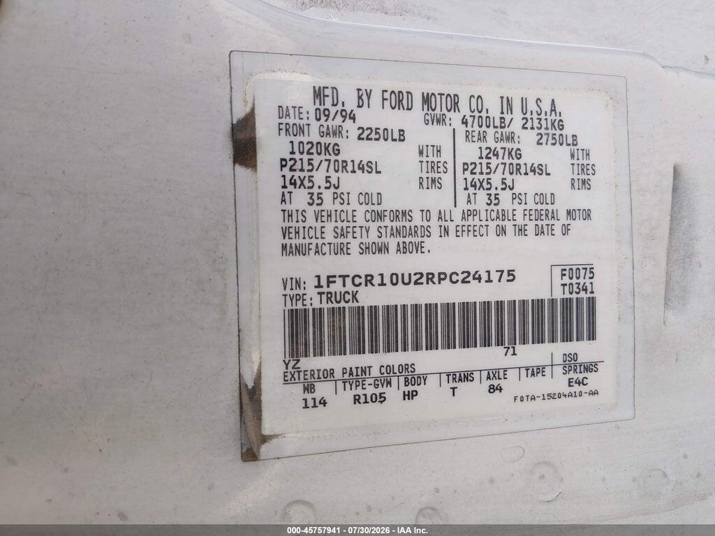 1FTCR10U2RPC24175 1994 FORD RANGER photo no. 9