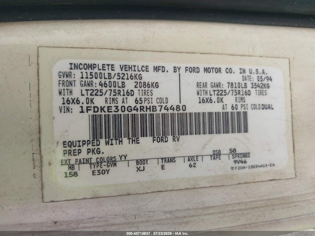 1FDKE30G4RHB74480 1994 FORD ECONOLINE photo no. 9