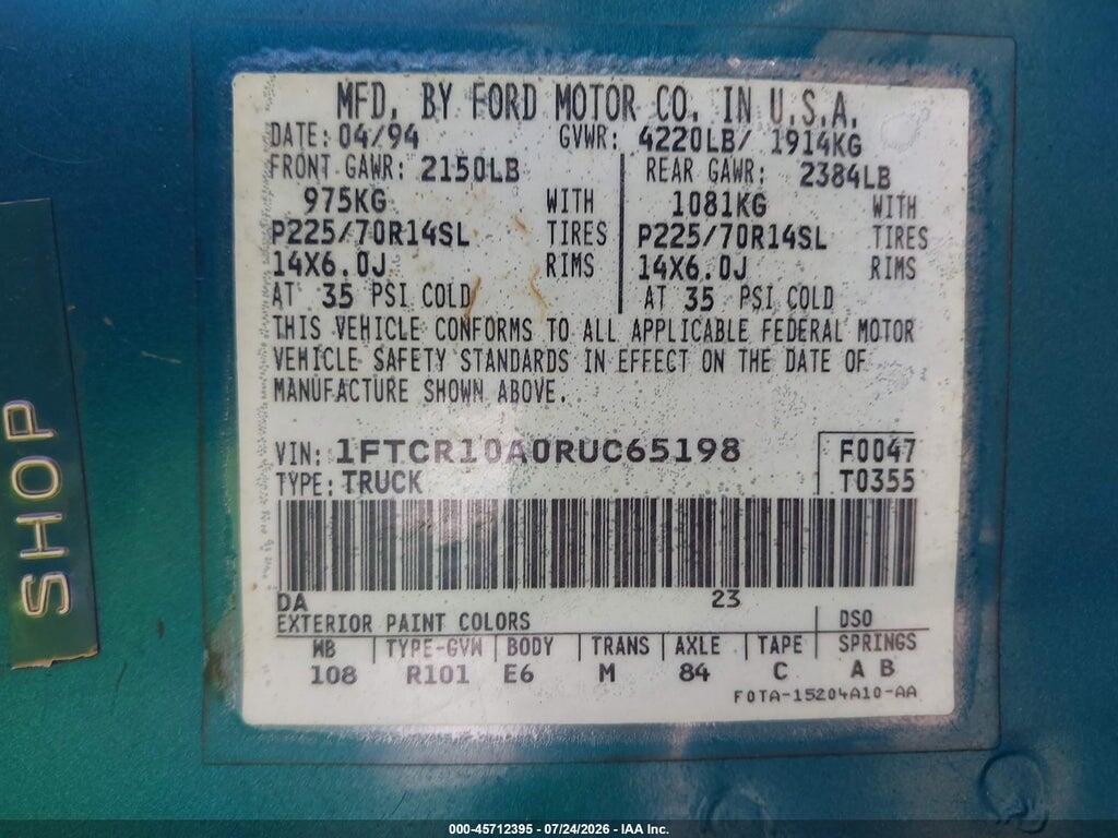 1FTCR10A0RUC65198 1994 FORD RANGER photo no. 9
