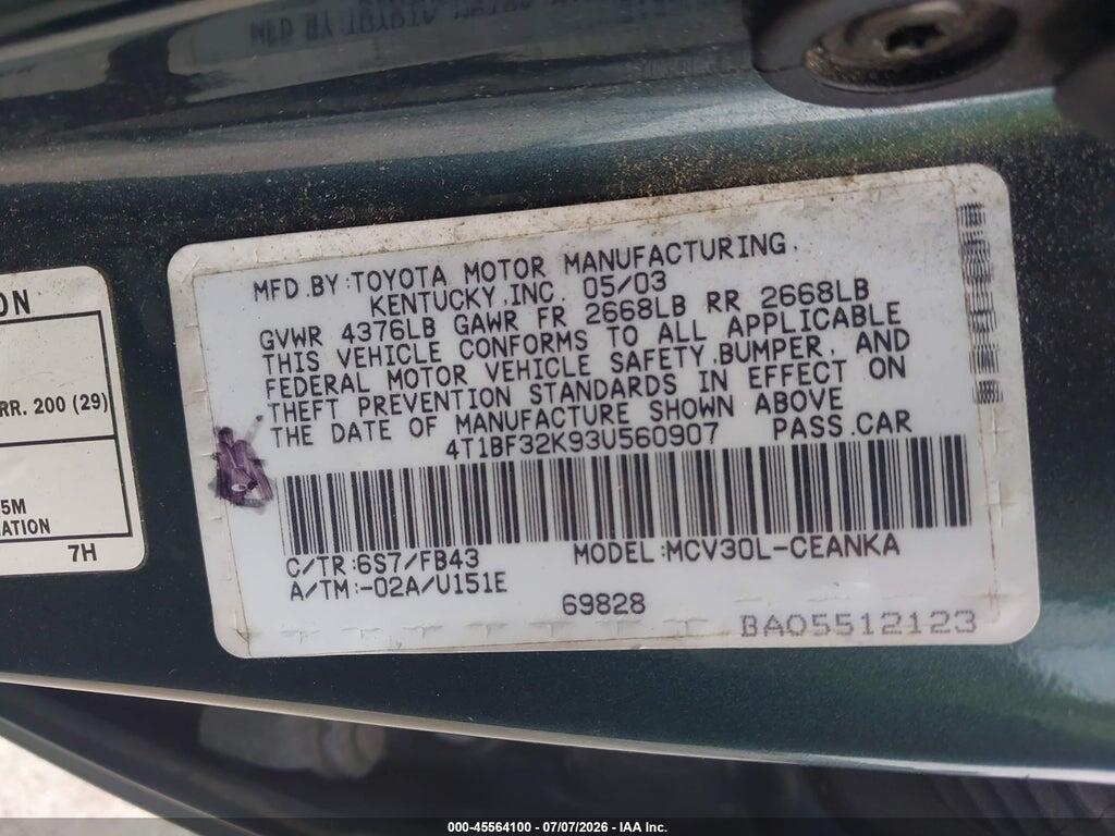 4T1BF32K93U560907 2003 TOYOTA CAMRY photo no. 9