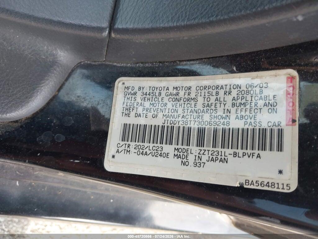 JTDDY38T730069248 2003 TOYOTA CELICA photo no. 9