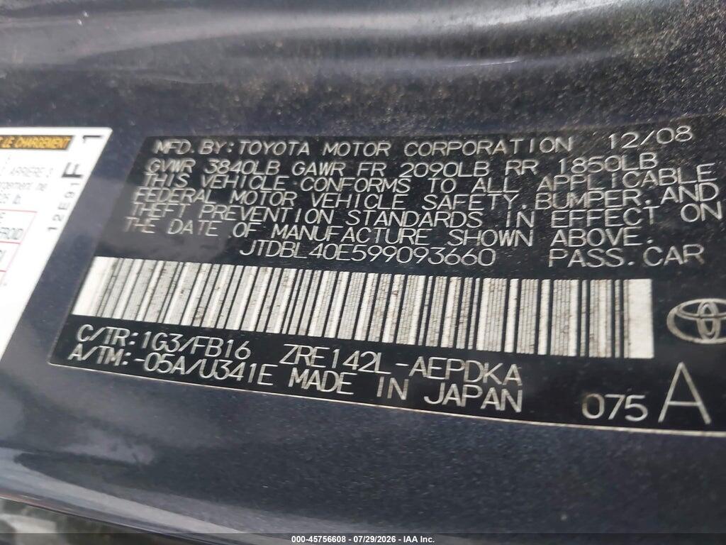 JTDBL40E599093660 2009 TOYOTA COROLLA photo no. 9