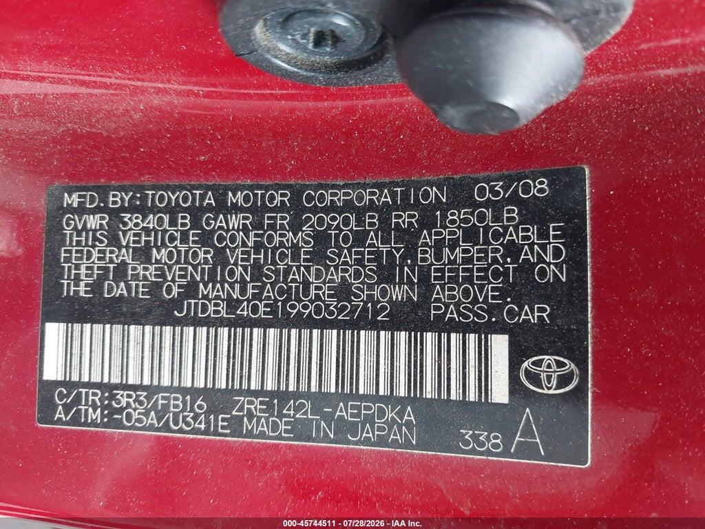 JTDBL40E199032712 2009 TOYOTA COROLLA photo no. 9