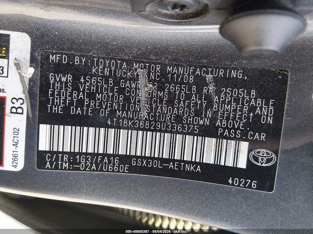 4T1BK36B29U336375 2009 TOYOTA AVALON photo no. 9
