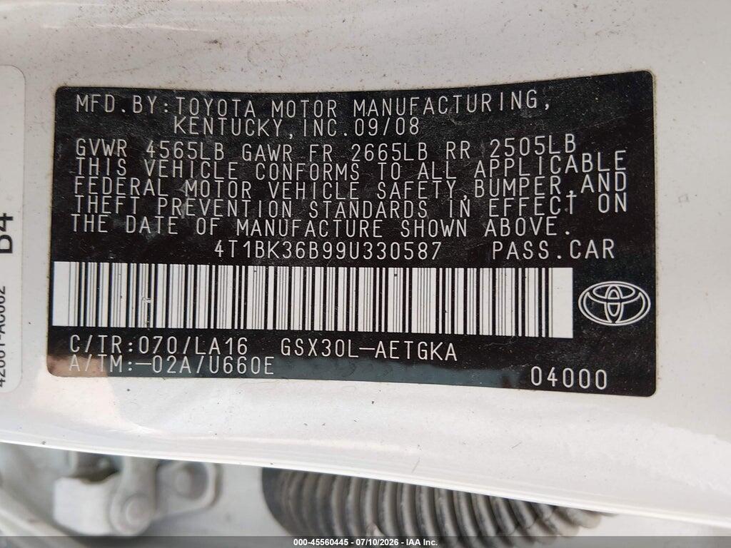 4T1BK36B99U330587 2009 TOYOTA AVALON photo no. 9