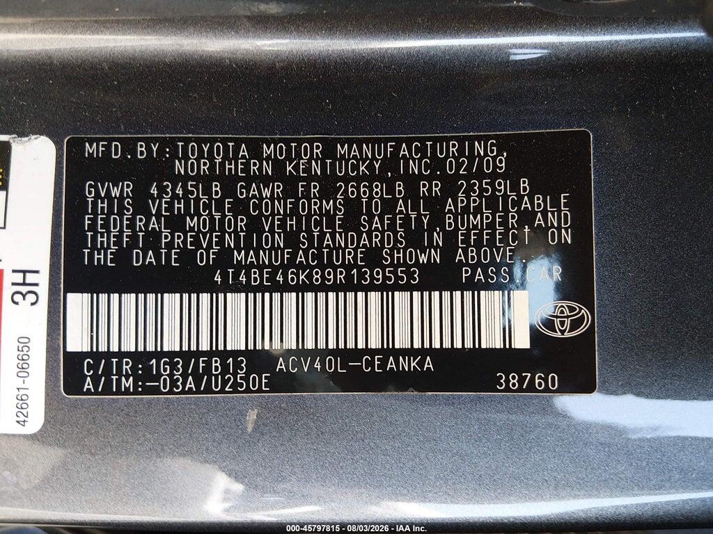 4T4BE46K89R139553 2009 TOYOTA CAMRY photo no. 9